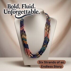 Vintage Six-Strand Beaded Necklace – 28” Multi-Color Statement